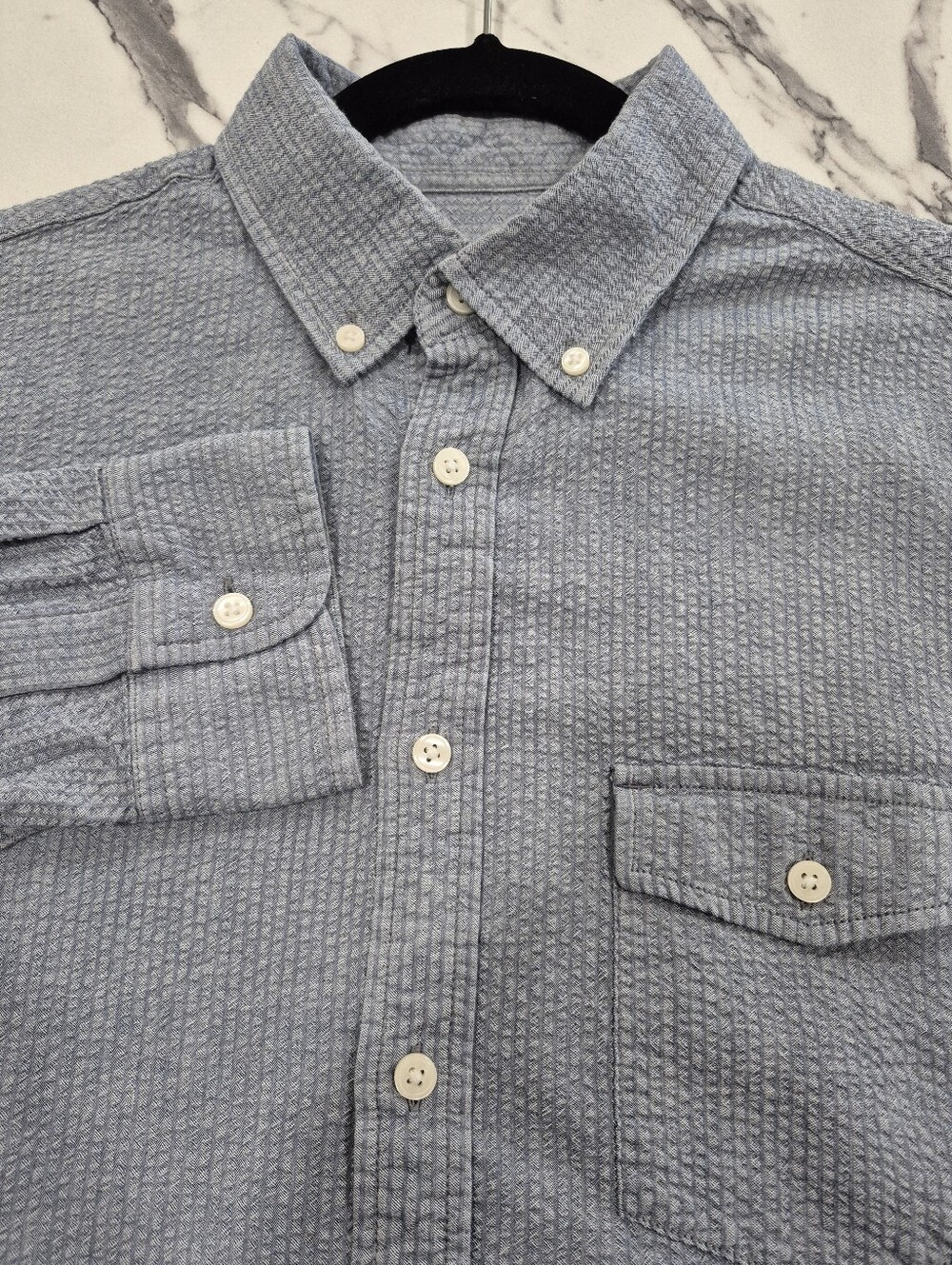 Merona Long Sleeve Textured Button Down Shirt, Mens Medium, Dusty Blue